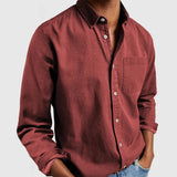 Wiaofellas  -  Men Vintage Solid Color Shirt Tops New Long Sleeve Turn-down Collar Cardigan Tops Spring Summer Casual Buttoned Shirts