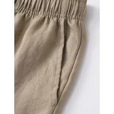 Wiaofellas  -  Spring Summer 210G 100% Linen Pants Thin Solid Loose Straight Tube Pants Breathable Men's Elastic Waist Drawstring Long Pants