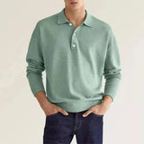 Wiaofellas  -  Men Long Sleeve Polo Shirt V Neck Button Up Casual Autumn Basic Solid Color Knitwear Tops For Men