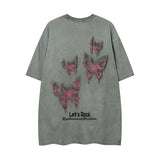 WIAOFELLAS  -  Men Hip Hop Streetwear Retro T Shirt Washed Old Butterfly Print Tshirt Cotton T-Shirt Short Sleeve Racing Style Tops Tees New