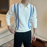 WIAOFELLAS  -  Men's Spring Autumn New Sweater British Retro Stripe Color Block Slim Fit Fashion Elegant Business Casual Knitted Top