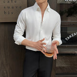 WIAOFELLAS  -  Spring High Quality V-Neck Elegant Shirts for Men Autumn Anti-wrinkle Soft Slim Men's Dress Shirts Business Casual Mens Clothing