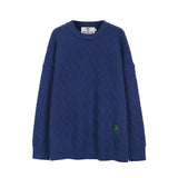 Wiaofellas  -  Winter Autumn Thick Pasted Cloth Pattern O-Neck Sweater Men's Loose Casual Blue Kinttwear Tops Korean Chic Clothing 2A0524