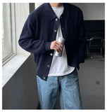 WIAOFELLAS  -  Autumn and Winter Thick Sweater Jacket Men's Solid Color Loose and Handsome Knitted Cardigan Casual Neutral Style