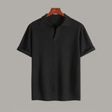 WIAOFELLAS  -  Fashion Summer Men's Ice Silk Lapel Slim Polo Short Sleeve V-neck Striped Knit T-Shirt Layer Top Men Tees Shirt For Male Clothes