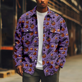 WIAOFELLAS  -  Halloween Purple Jacket for Men Halloween Element Long Sleeve Turn-down Collar Coat Casual Streetwear