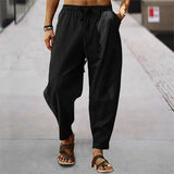 Wiaofellas  -  Men's Summer Casual Sports Pants Loose Fit Cotton Linen Breathable Straight Leg Trousers Youthful Energy Style Khaki Color
