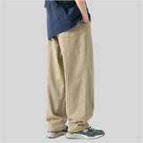 WIAOFELLAS  -  Men Beige Casual Pants Harajuku Baggy Cotton Trousers Straight Pant Men Oversized Pocket Design 2025 New Autumn Pants