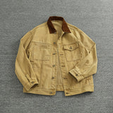 WIAOFELLAS  -  Vintage do old khaki woven coat men's May Khaki corduroy patchwork cargo jacket