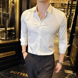 WIAOFELLAS  -  High End Strap Design Solid Color Shirts for Men Fashion Gentleman Long Sleeve Men Dress Shirt Luxury Lapel Chemise Social Homme