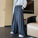 WIAOFELLAS  -  Summer Men's Solid Color Suit Trousers American Retro Fashion Trend High Street Casual Loose Breathable Men's Bottoms