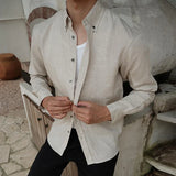 Wiaofellas  -  Stylish Mens Long Sleeve Linen Shirts Spring Autumn Daily Casual Slim Fit Cardigan Tops Men Retro Button-up Lapel Linen Shirt