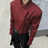 WIAOFELLAS  -  Men Striped Blazer Stand Collar Long Sleeve Lace Up Casual Thin Crop Coats Men Streetwear Fashion Male Suit S-3XL