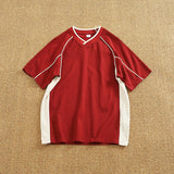 WIAOFELLAS  -  Athleisure style V-neck short-sleeved T-shirt male couple pure cotton color splicing summer fashion half sleeve base T