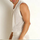 Wiaofellas  -  New Summer Men's Ribbed Two Piece Sets Casual Tank Tops and Shorts Beach Sports Suit Men Hollow Out Sexy Streetwear