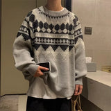 WIAOFELLAS  -  Men's Hong Kong Style Pullover Sweater Loose Stylish Knitwear Autumn Winter New Style Trendy Unisex Retro Versatile Top