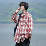 Wiaofellas  -  Trendy Summer Elegant Short Sleeve Plaid Shirt Men's American Casual Oversized Pocket T Shirts Y2K Streetwear Camisas