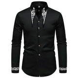 Wiaofellas  -  Men Long Sleeve Shirts Floral Collar Mens Dress Shirt Male Groomsman Clothes Chemise Hemd Homme Shirts S65