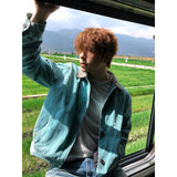 Wiaofellas  -  Blue Harington ort Baseball Jaet Men's Cleanfit Collar American Sle Workwear Flight Jaet Loose Fit Long Sve Spring