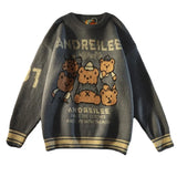 Wiaofellas  -  Japanese Vintage Bear Sweater Women Loose Wear Slouchy Top Quality Couples Oversized Knitting Sweater Y2k Pullover