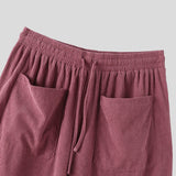 Wiaofellas  -  Men Pants Solid Color Joggers Loose Corduroy Drawstring Trousers Men Streetwear Fashion Casual Wide Leg Pants Men