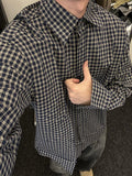 Wiaofellas  -  Men's Plaid irt Long Sve Collared Inner Wear Spring Autumn American Retro id Pattern Cleanfit Jaet Loose Fit
