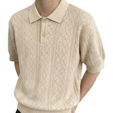Wiaofellas  -  Loose Fit Men's Short Sleeve Polo Shirt Retro Knitted Summer T-Shirt Commute Casual Wear Comfortable Breathable Pure Color