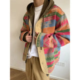 WIAOFELLAS  -  Trendy and Fashionable Men's Clothing Retro and Versatile Ethnic Style Contrasting Colors Rainbow Jacket Men's Jacket