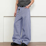 WIAOFELLAS  -  Men Striped Pants Button Joggers Loose Casual Straight Trousers Men Streetwear 2025 Korean Style Fashion Male Long Pants