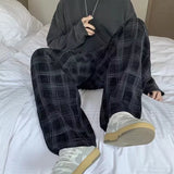 Wiaofellas  -  Spring Plaid Distressed Baggy Pants For Men Casual Sports Loose Straight-Leg Sweatpants High Street Fashion Y2K Trousers