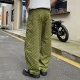 WIAOFELLAS  -  Vintage Jacquard Jeans Men's Street American Straight Wide-leg Jeans Yellow Pantalones Hombre Y2K Fashion Streetwear Loose Pants