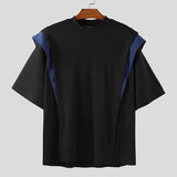 WIAOFELLAS  -  Men T Shirt Patchwork O-neck Short Sleeve Loose Male Tee Tops Streetwear Korean Style Fashion Casual Men Clothing S-5XL