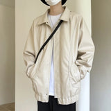 WIAOFELLAS  -  Spring Autumn Men's Motorcycles Leather Jacket Turn Down Collar Cargo PU Outwear Coat Male Solid Loose Fashion Moto Biker Jacket