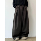WIAOFELLAS  -  High Waist Wide Leg Casual Pants for Women Bla Floor-Length Drapey Suit Pants Casual Loose Fit Polyester Fiber