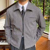 WIAOFELLAS  -  High Quality Color Contrast Houndstooth Pattern Jacket Lapel Casual Zipper Coat Business Men Jacket Costume Homme Vintage Jacket