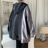 WIAOFELLAS  -  Hooded Zipper Splicing Sweatshirt Men's Spring and Autumn Hiphop Trendy High Street Cardigan Jacket