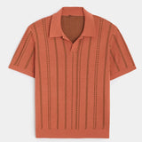 WIAOFELLAS  -  Fashion Jacquard Knitted Polo Shirt Men Short Sleeved V-neck Tops Stripe Knit Tshirts British Style Ice Silk Casual Knitwear