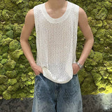 Wiaofellas  -  Mens See-Through Hollow Mesh Sleeveless Vest Daily Personality Breathable Sports Fitness All-Match Tank Top Men'S Clothing