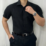 Wiaofellas  -  Men's Solid Color Short-Sleeved Shirt American Retro Fashion Trend Casual Simple Loose Breathable Summer New Men's Tops