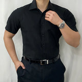 WIAOFELLAS  -  Men's Solid Color Short-Sleeved Shirt American Retro Fashion Trend Casual Simple Loose Breathable 2025 Summer New Men's Tops