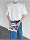 WIAOFELLAS  -  Summer T Shirt Men Fashion Black White Casual Short Sleeved T-shirt Men Streetwear Korean Loose Shoulder Pad T Shirt Mens Top