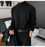 WIAOFELLAS  -  Winter Half-turtleneck Sweater for Men Korean Style Trendy Harbor Style Inner Layer Solid Color Casual and Versatile
