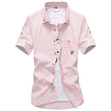 WIAOFELLAS  -  Summer men's Korean-style slim-fit embroidery small mushroom casual short-sleeved stand collar men's shirt