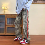 Wiaofellas  -  High Street Hiphop Camouflage Work Pants for Men and Women Trendy Brand Zipper Slit Couple Pendant Straight-leg Casual Trousers