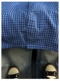 Wiaofellas  -  Summer Blue Plaid Short Sleeve Casual Shirt Men's Street Style Lazy Cool American Drawstring Half Sleeve Top Loose Fit Youth