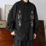 Wiaofellas  -  Men Shirt Printing Lapel Long Sleeve Button Loose Casual Men Clothing Streetwear Korean Style Fashion Tops Male Shirts