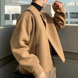 WIAOFELLAS  -  Japanese retro round neck solid color versatile cardigan sweater men's autumn and winter casual loose lazy style jacket