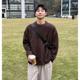 WIAOFELLAS  -  coffee-colored pullover sweater men's autumn and winter lazy style high-end Korean round neck knitted base shirt
