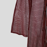 Wiaofellas  -  Men T Shirt Striped Long Sleeve Mesh See Through Man Cardigan Long Style T-shirts Streetwear Lace Up Fashion Men Clothes