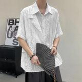 WIAOFELLAS  -  Short Sleeved Men's Shirts Casual Solid Color Hollow Out Jacquard Lace-up Loose Single Breasted Male Tops Trendy